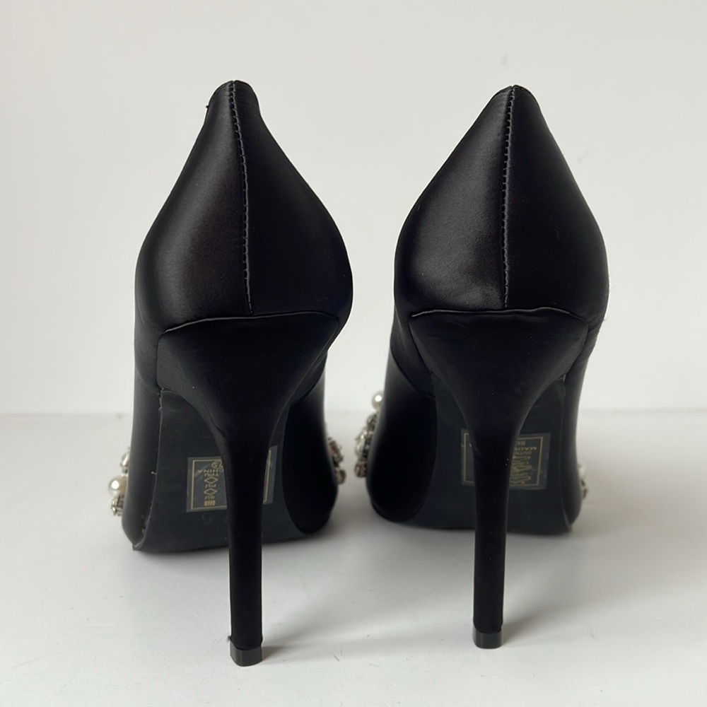 Azalea Wang Women’s Black Satin Embellished Stiletto Heels Pointed Toe Size 7.5 - Picture 10 of 10